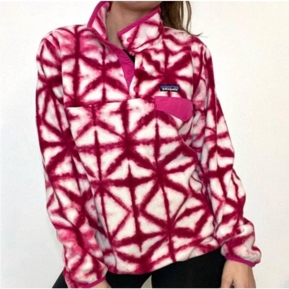 Patagonia Pink and White Tie-Dye Fleece Pullover